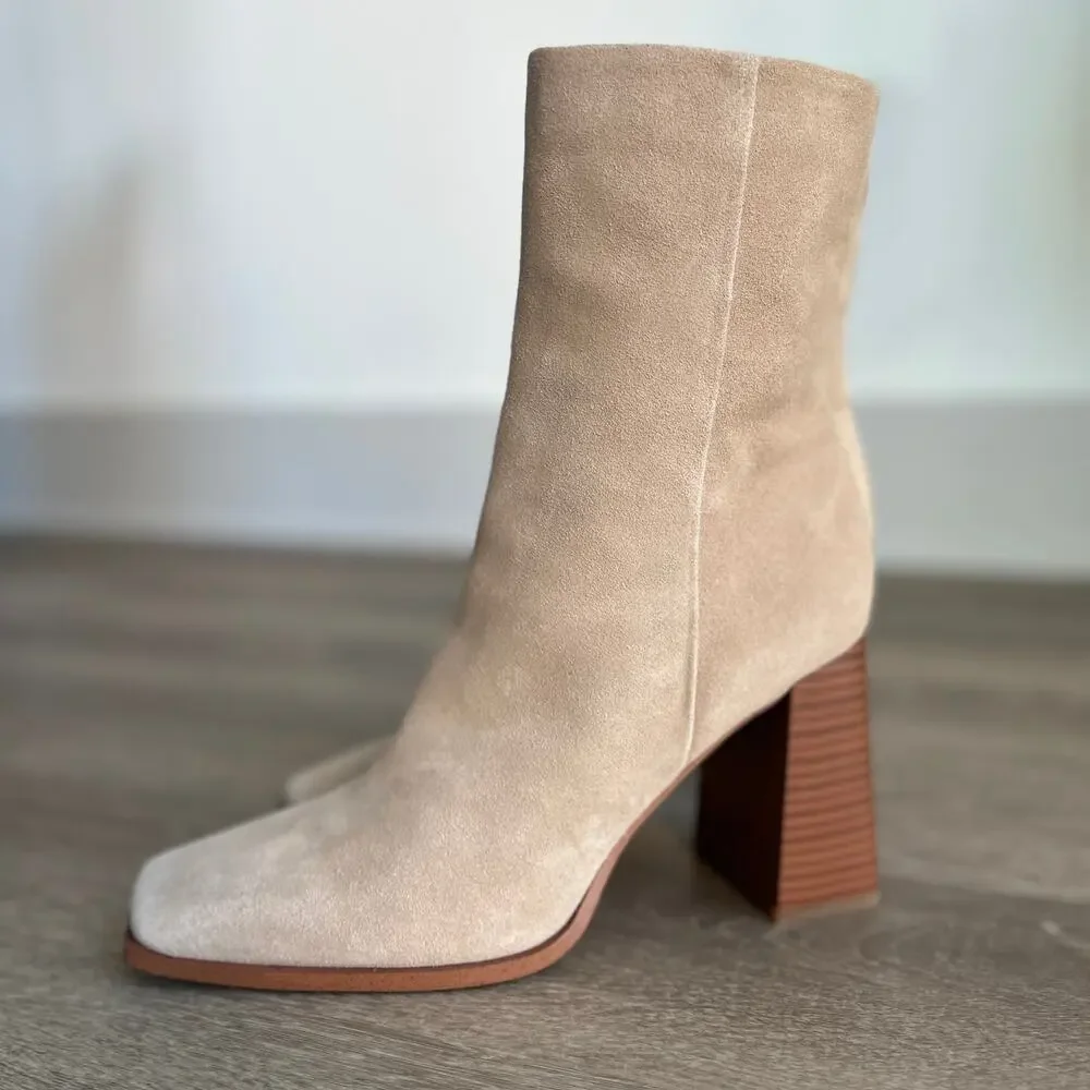 Sam Edelman Ivette Suede Ankle Booties Sesame Square Toe‎ Block Heel Size 9